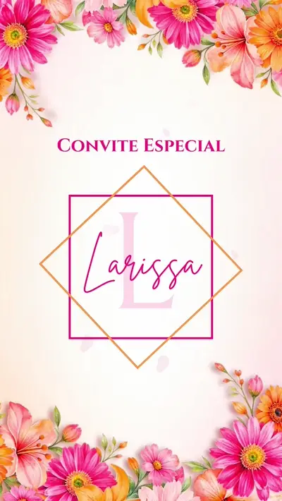 Convite Animado -  Flores rosa e laranja 